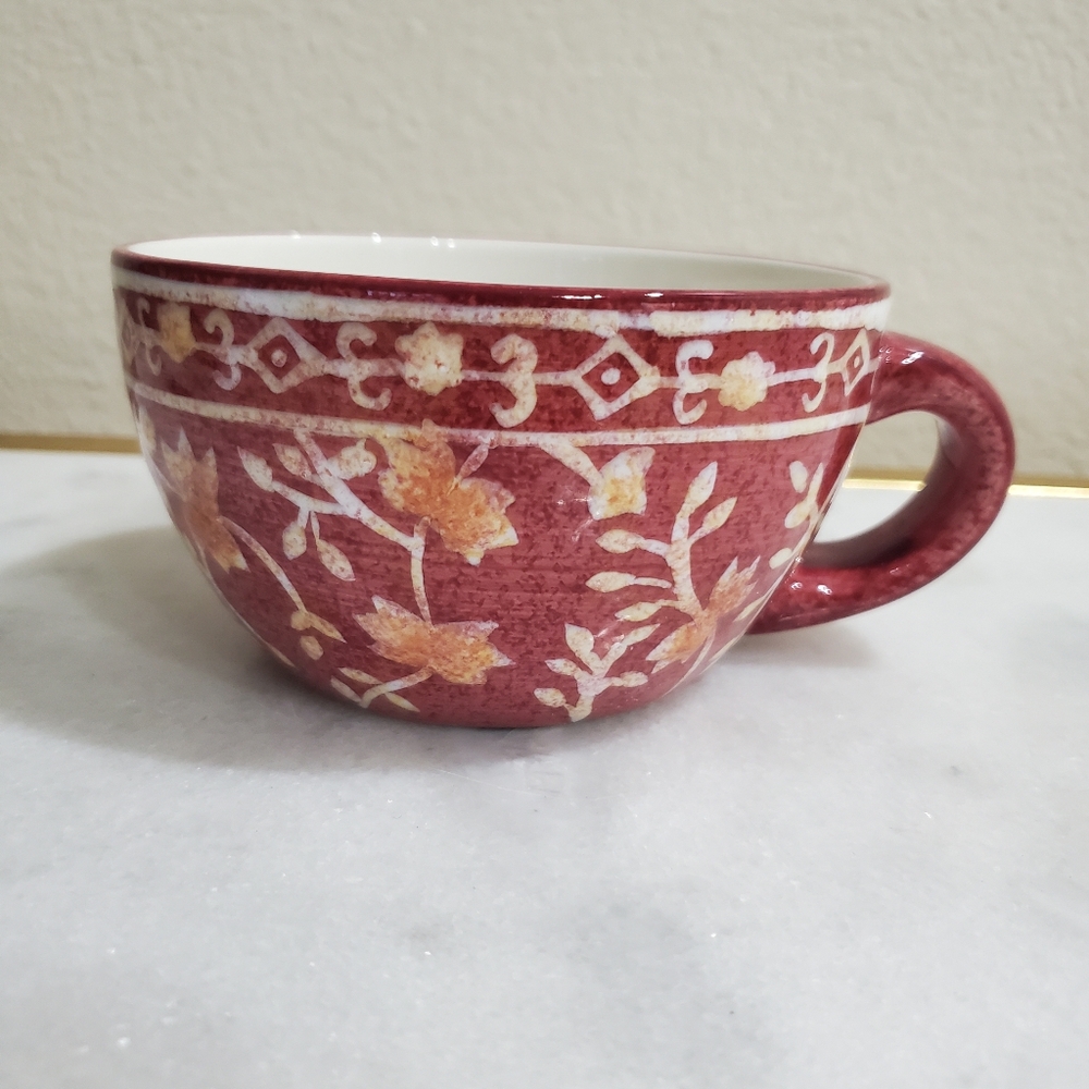 World Market Floral Burgundy Ceramic Mug